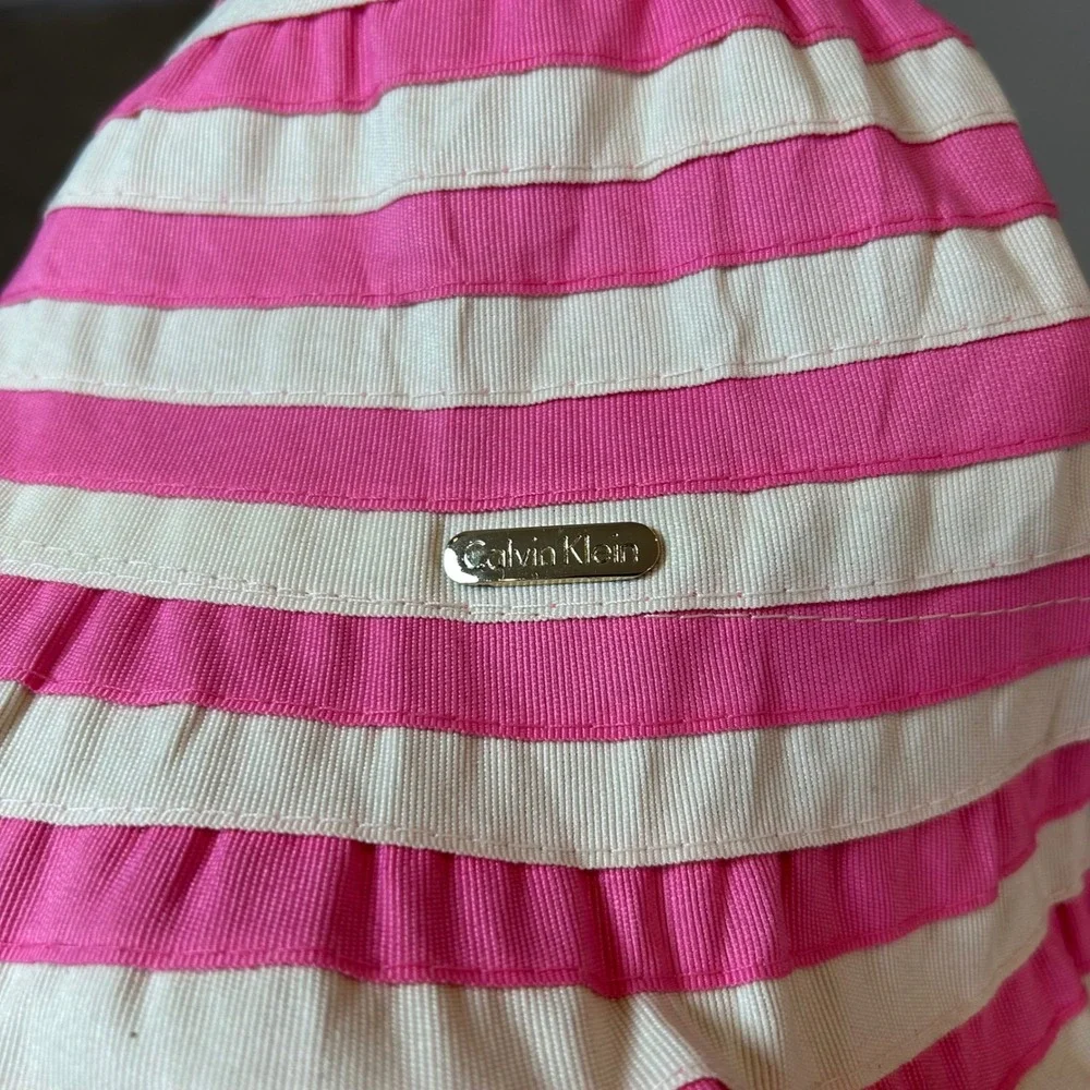 Calvin Klein Pink and Cream Striped Wide Brim Sun Hat